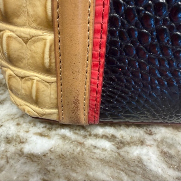 Brahmin Croc-Embossed Dome Satchel - Navy, Beige, Tan & Red Matching Wallet - Picture 9 of 16